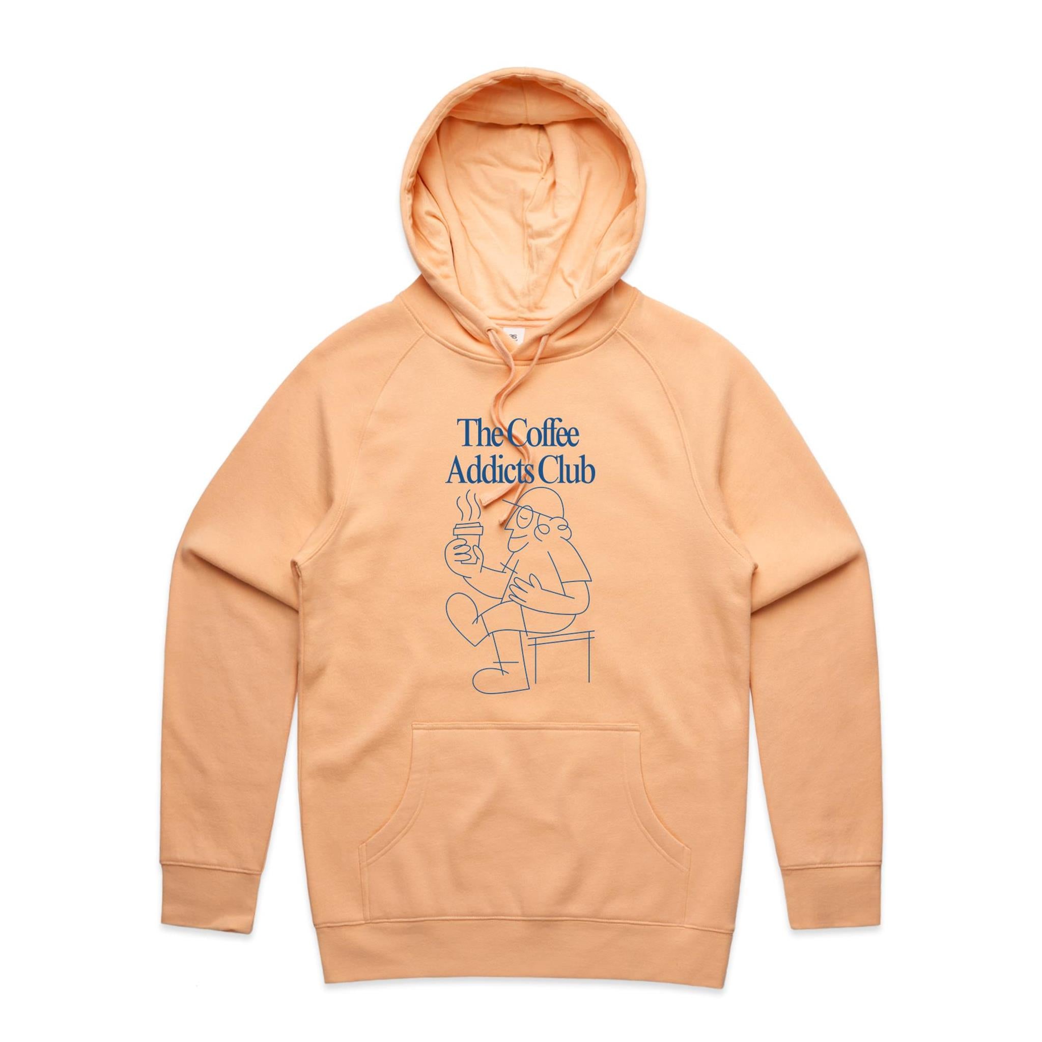 The Coffee Addicts Club - Mens Hoodie Peach Mens Hoodie Coffee Printed In Australia
