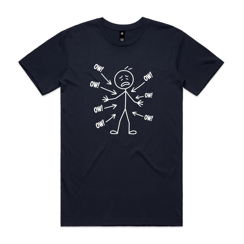Ow! Everything Hurts Stick Figure Men's AS Colour T-shirt Navy Mens T-shirt Printed In Australia