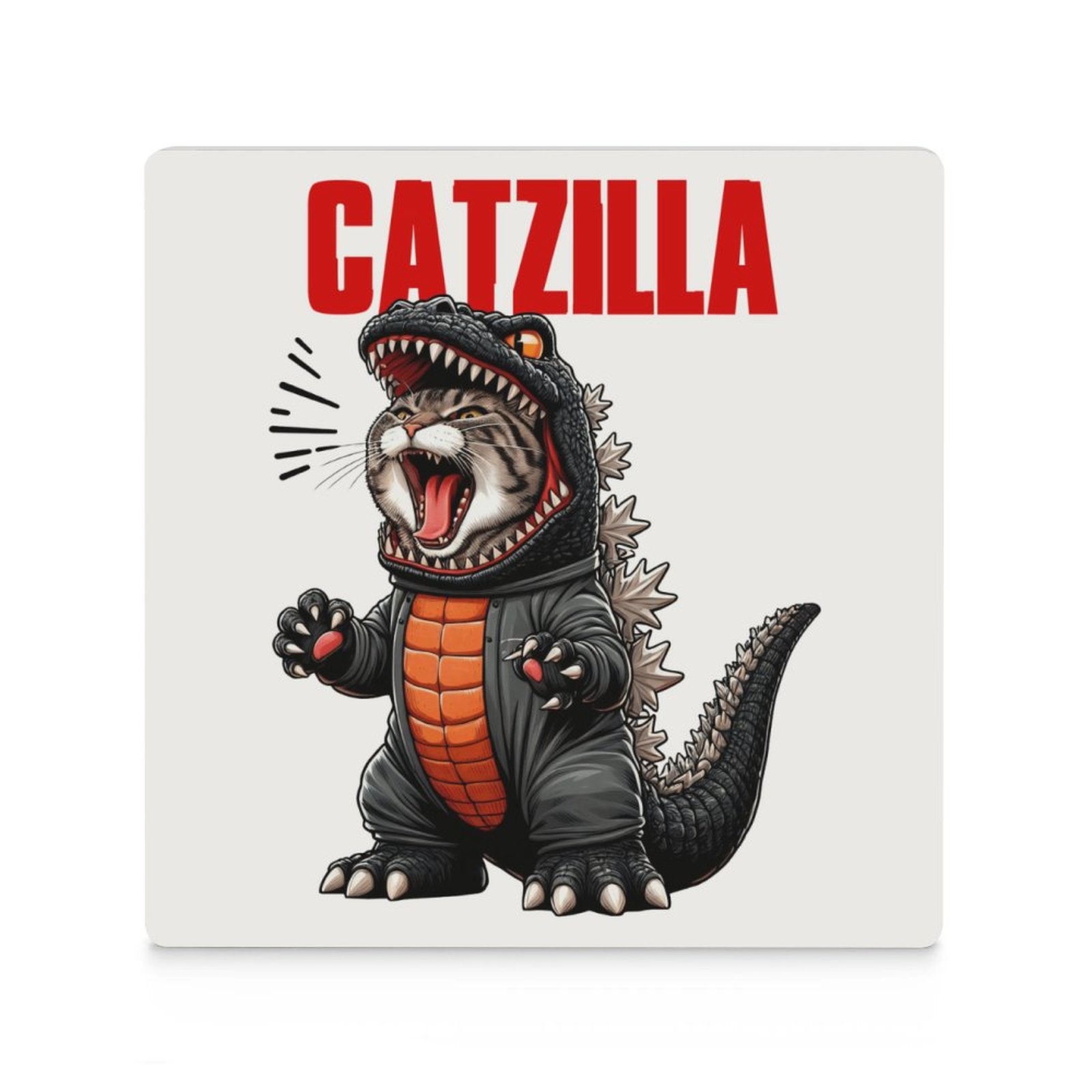 Catzilla - Ceramic Coasters (Square) Ceramic Coasters animal Printed Offshore