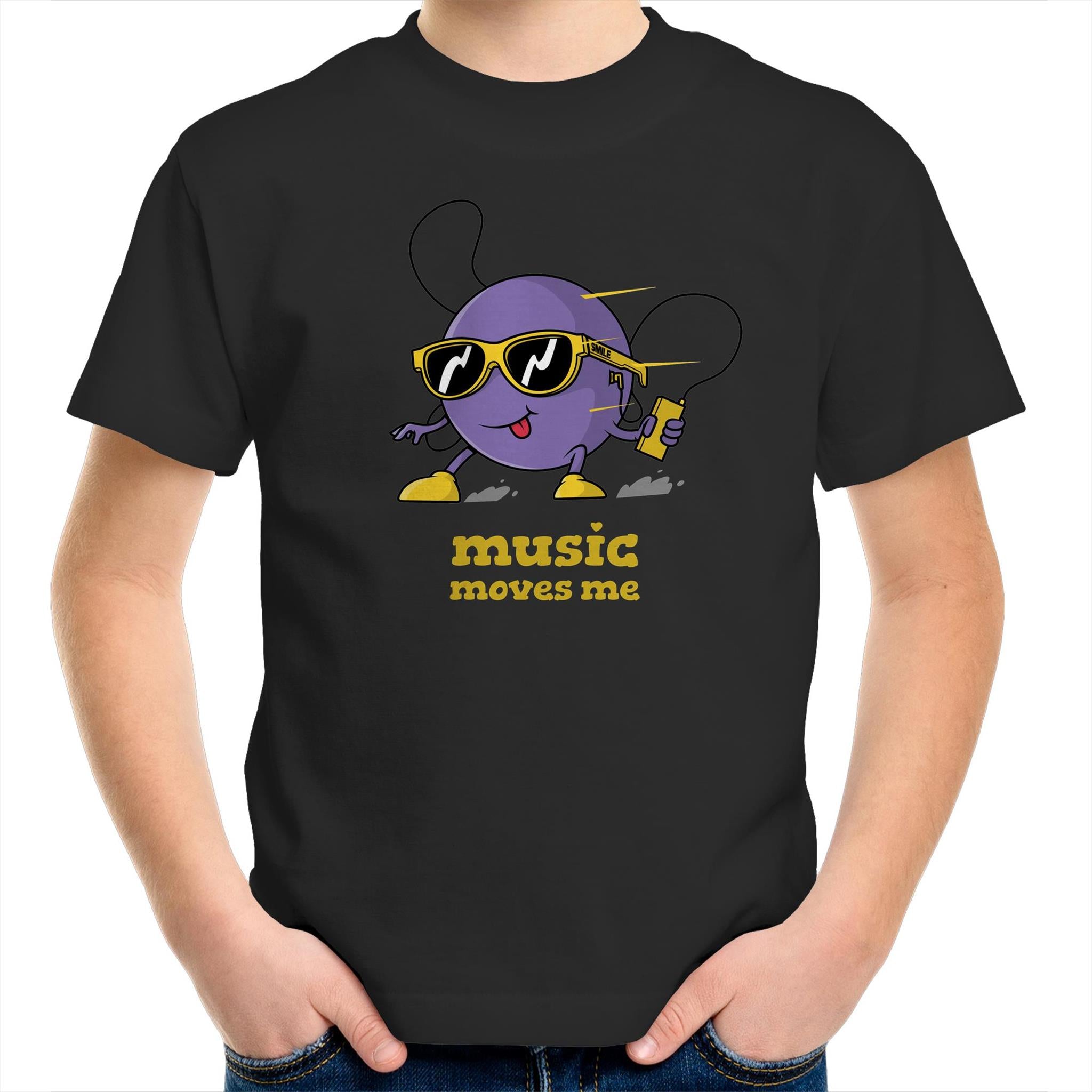 Music Moves Me - Kids Youth T-Shirt Black Kids Youth T-shirt Music Printed In Australia