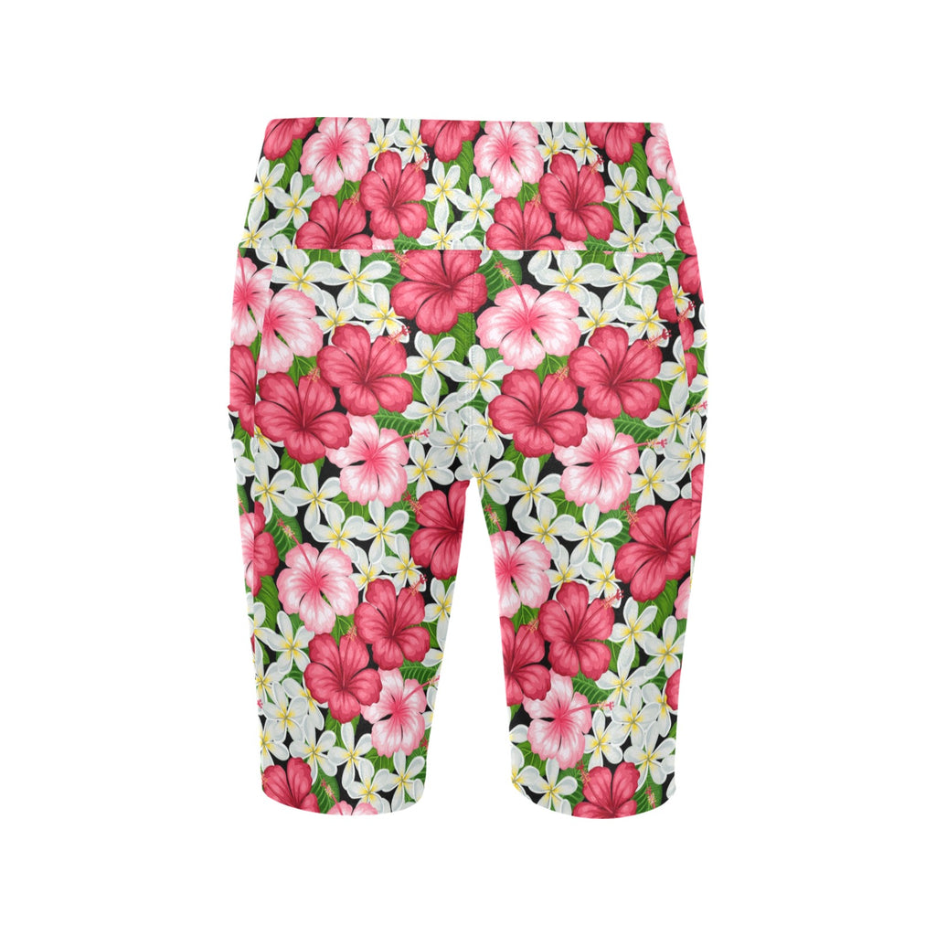 Hibiscus Women's Bike Shorts With Side Pockets Women's Bike Shorts Plants Printed Offshore
