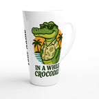 Personalised In A While, Crocodile White Latte 17oz Ceramic Mug Personalised Latte Mug animal Globally Fulfilled