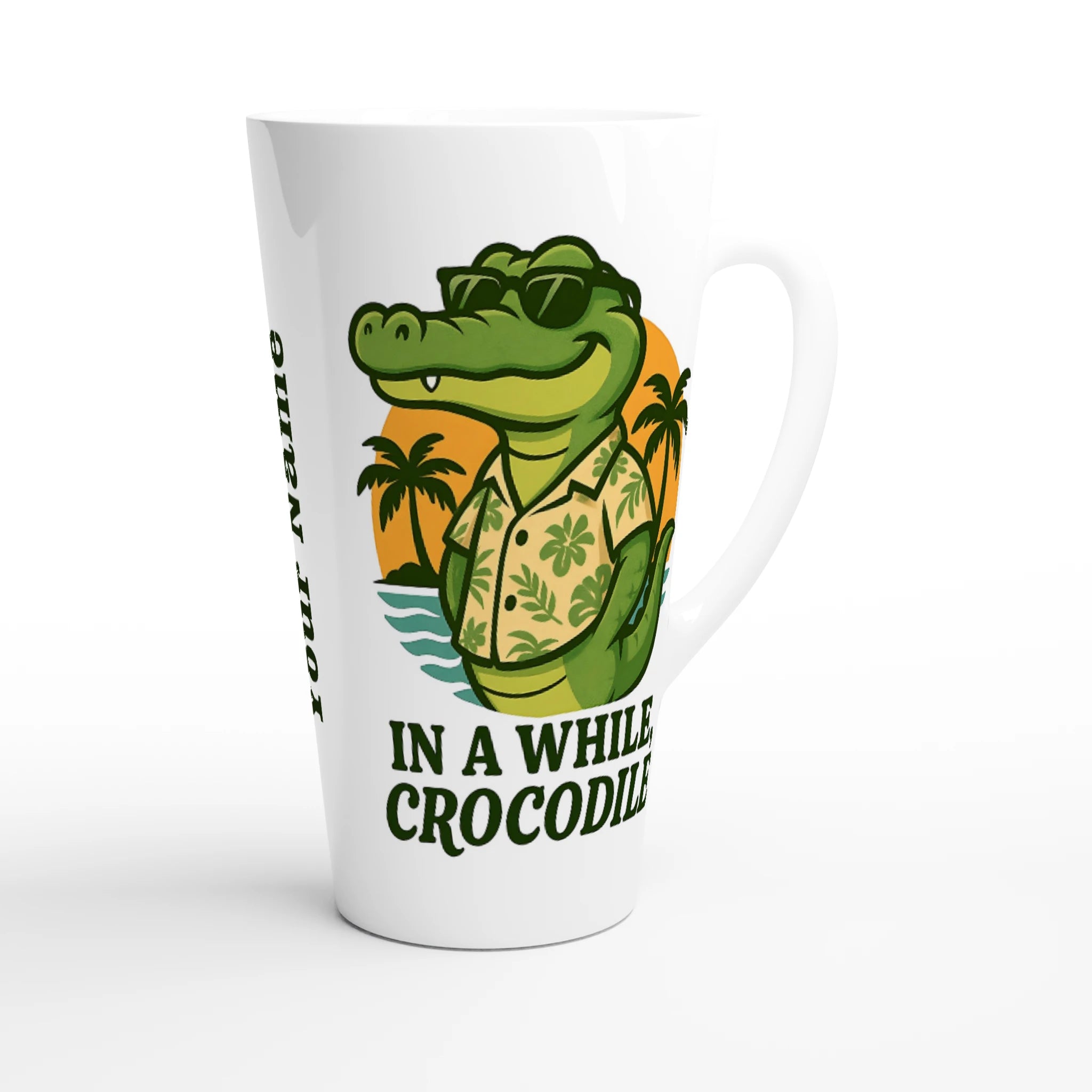 Personalised - In A While, Crocodile - White Latte 17oz Ceramic Mug Personalised Latte Mug animal Globally Fulfilled