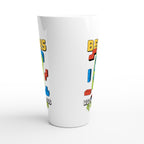 Fun Begins With The Press Of A Button - White Latte 17oz Ceramic Mug Latte Mug Games Globally Fulfilled