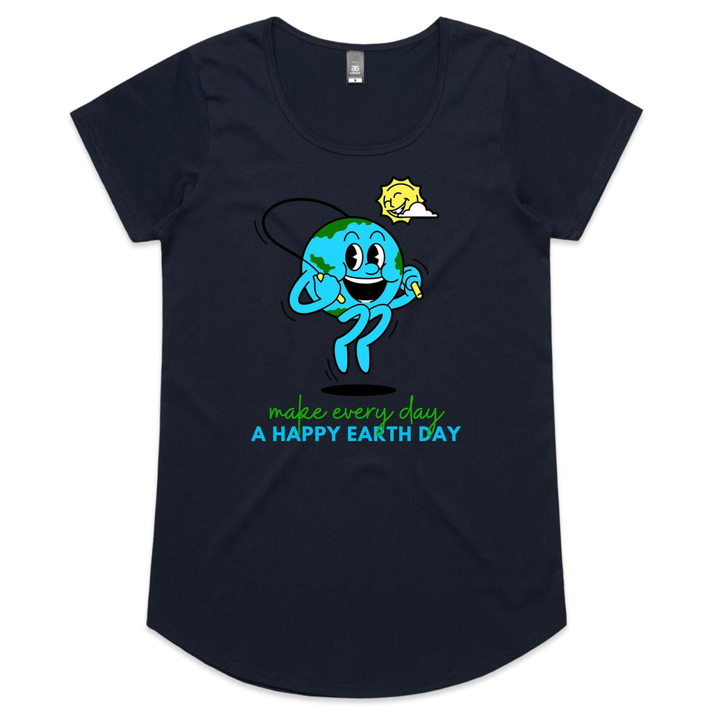 Make Every Day A Happy Earth Day - Womens Scoop Neck T-Shirt Navy Womens Scoop Neck T-shirt Environment Printed In Australia