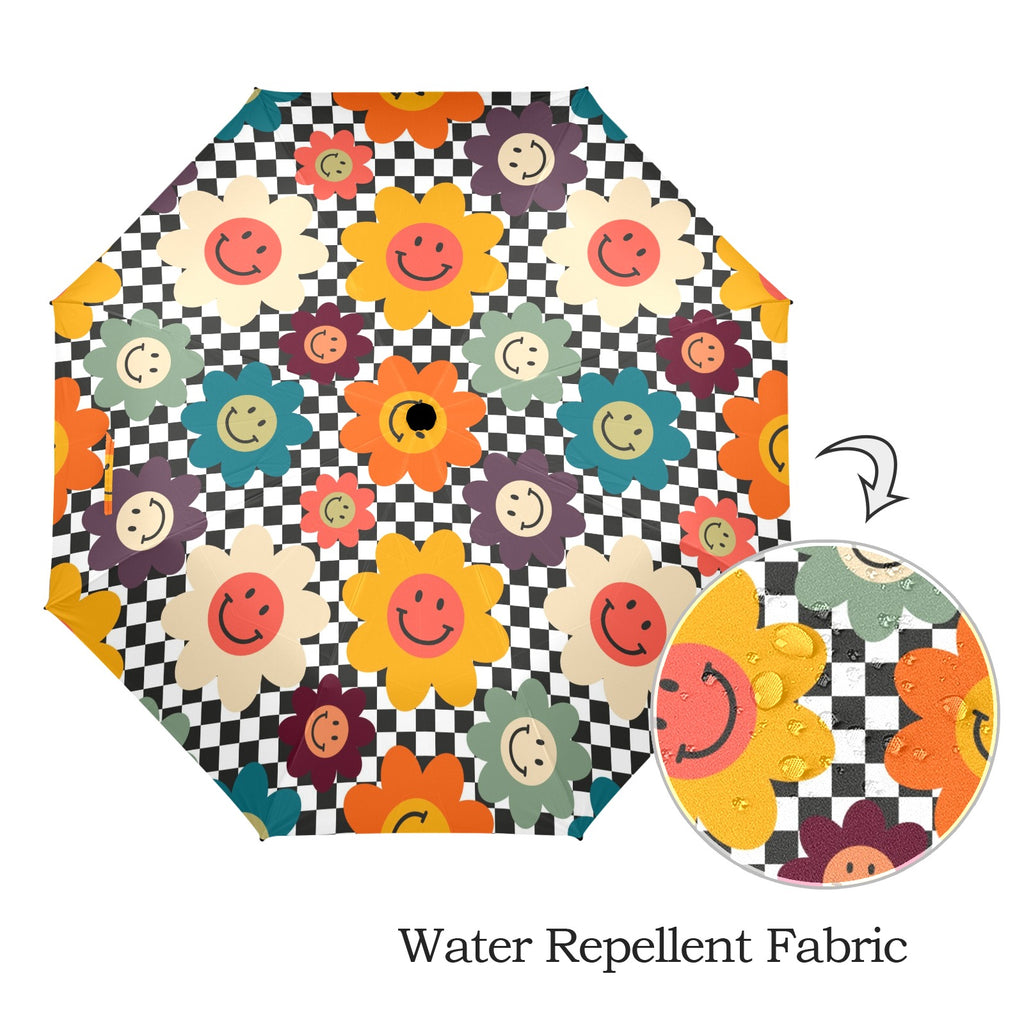 Happy Retro Flowers - Semi-Automatic Foldable Umbrella (Model U12) Semi-Automatic Foldable Umbrella (U12)