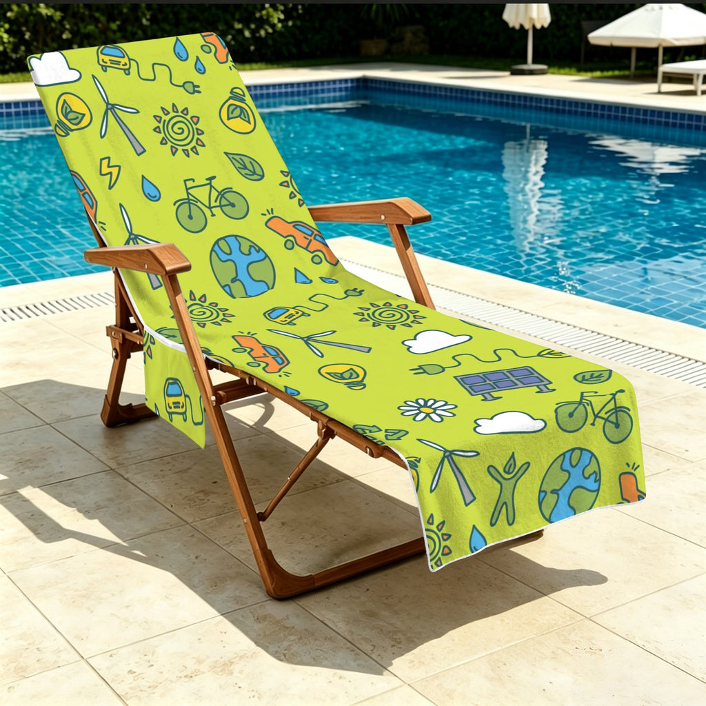 Go Green Beach Chair Towel Cover with Side Pockets