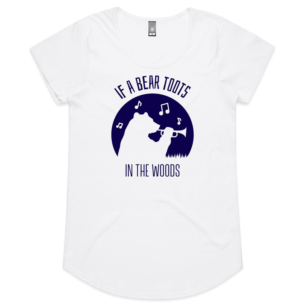 If A Bear Toots In The Woods, Trumpet Player - Womens Scoop Neck T-Shirt White Womens Scoop Neck T-shirt animal Music Printed In Australia