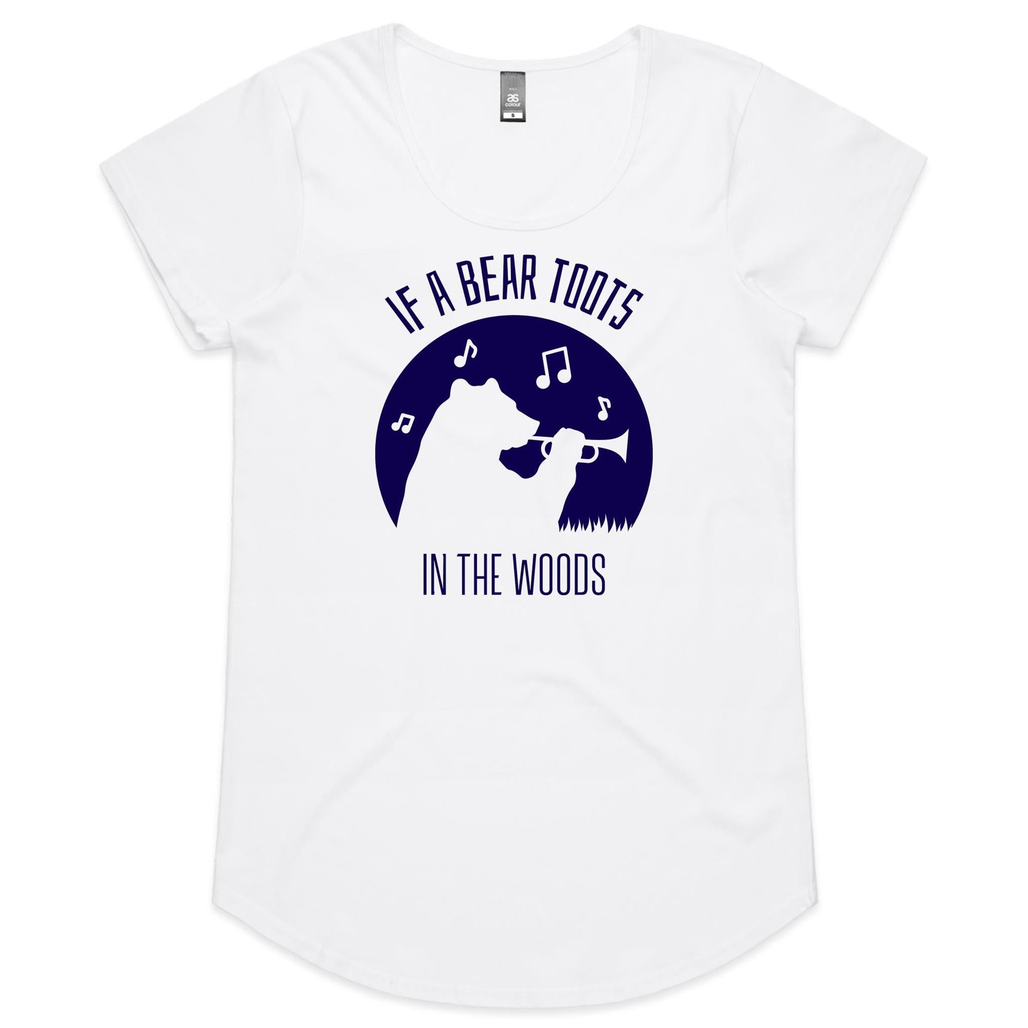 If A Bear Toots In The Woods, Trumpet Player - Womens Scoop Neck T-Shirt White Womens Scoop Neck T-shirt animal Music Printed In Australia