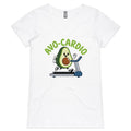 Avo-Cardio, Avocado On A Treadmill Women's AS Colour V-Neck T-Shirt White Womens Active V-Neck T-shirt Fitness Printed In Australia