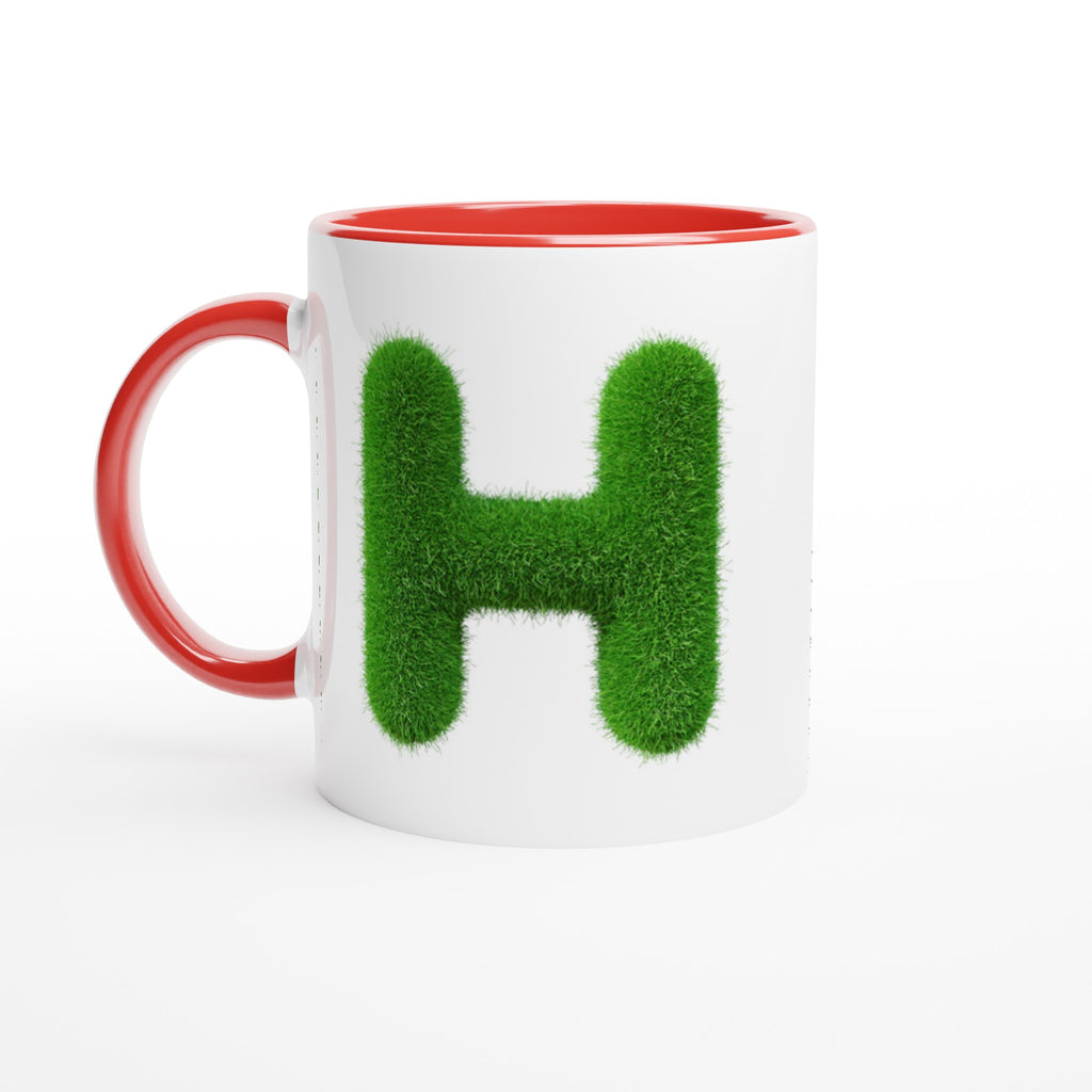 Personalised - Grass Initial - White 11oz Ceramic Mug with Color Inside Ceramic Red Personalised 11oz Mug Customise Globally Fulfilled Name Personalise