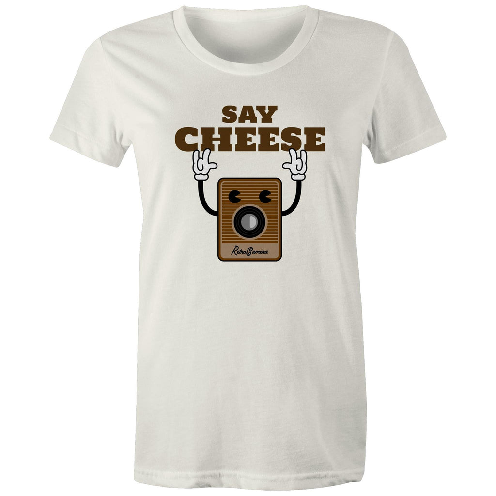Say Cheese, Vintage Camera - Womens T-shirt Natural Womens T-shirt Printed In Australia Retro