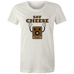 Say Cheese, Vintage Camera - Womens T-shirt Natural Womens T-shirt Printed In Australia Retro