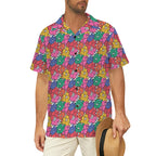 Bright And Bold Flowers Men's Short Sleeve Hawaiian Shirt Men's Hawaiian Shirt (New) Plants Printed Offshore
