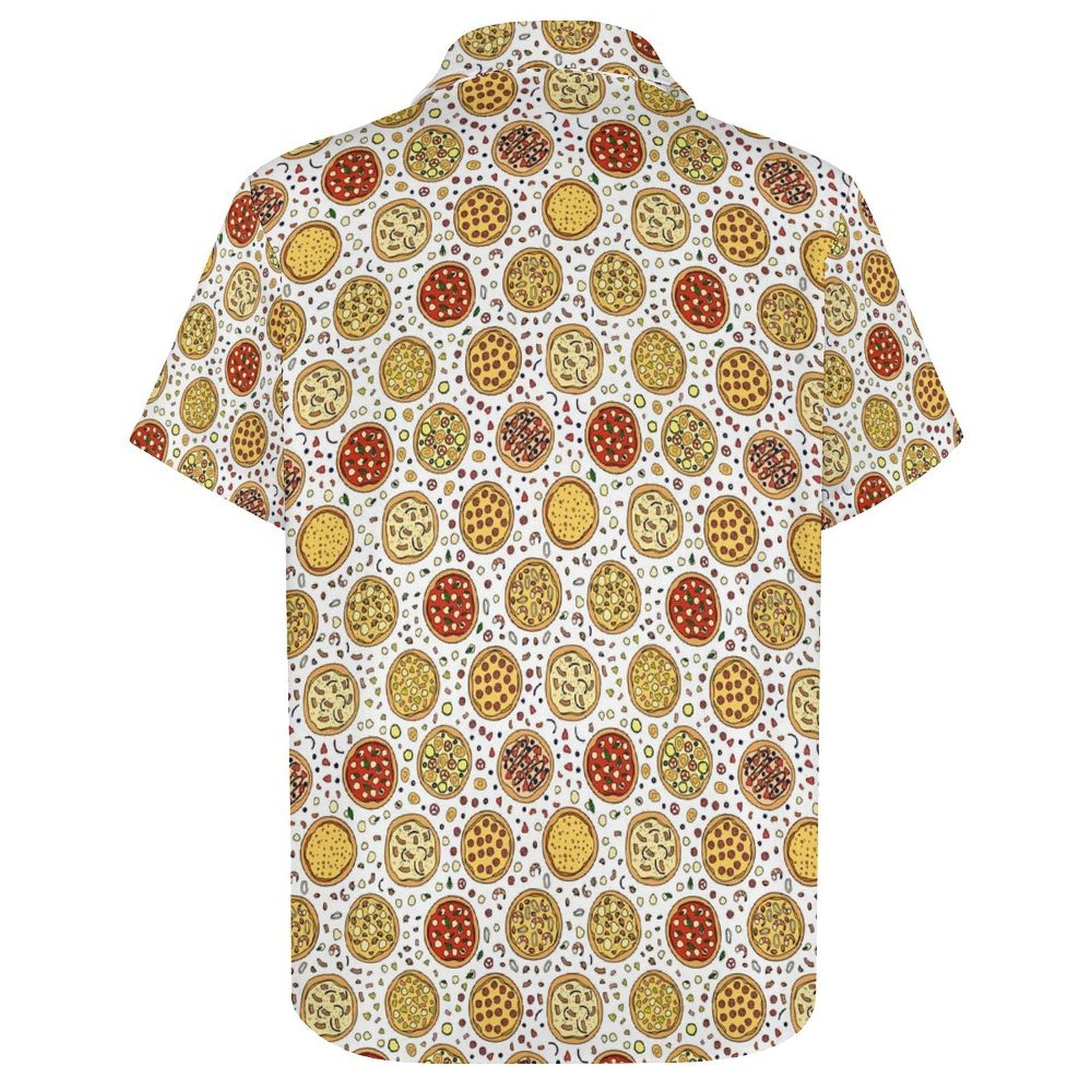 Round Pizzas On White Women's Short-Sleeve Button Up Shirt Women's Short-Sleeve Button Up Shirt Food Printed Offshore