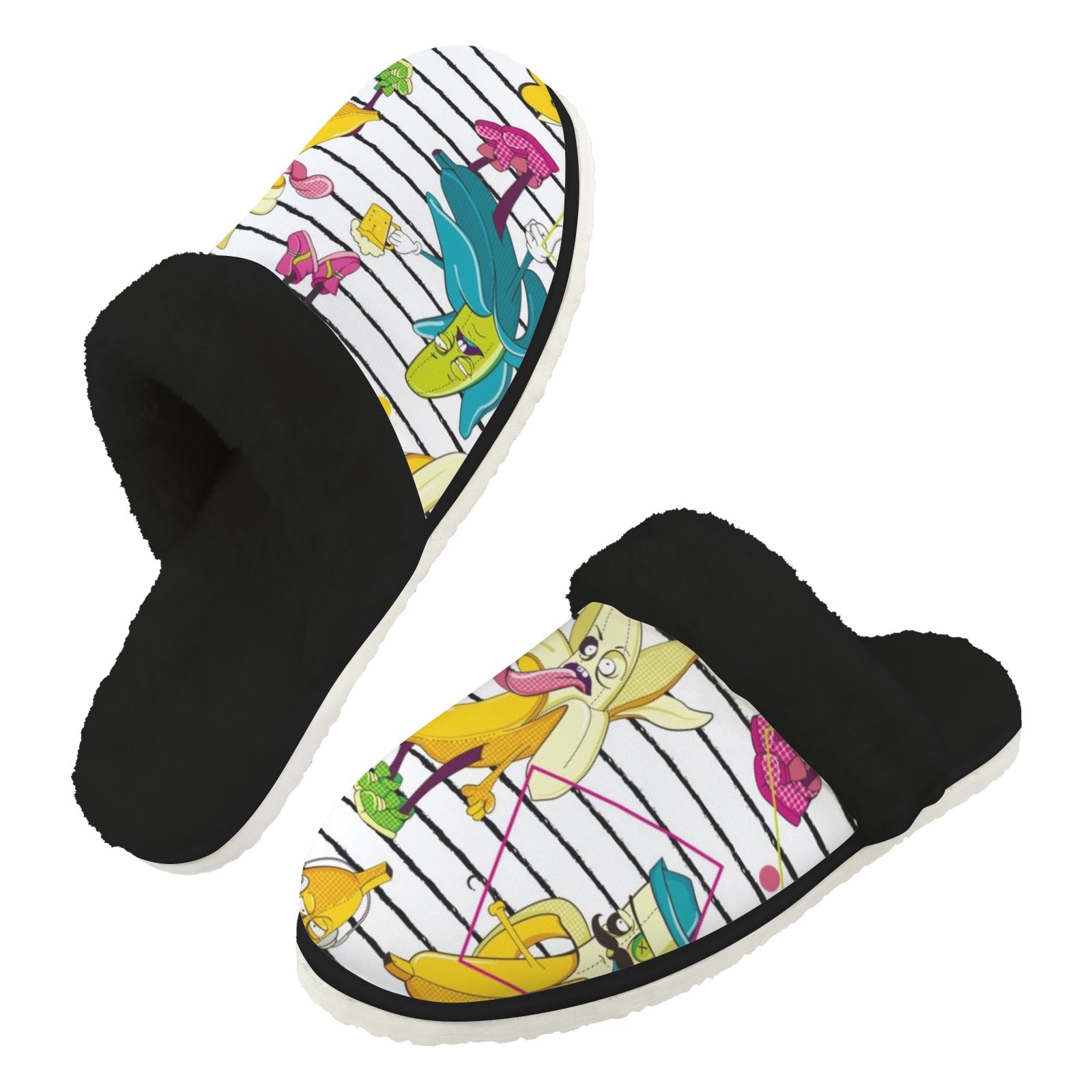 Ugly Bananas Men's Fur Trim Thick-Sole Indoor Slippers 2XL Men's Fur Trimmed Slippers Food Printed Offshore