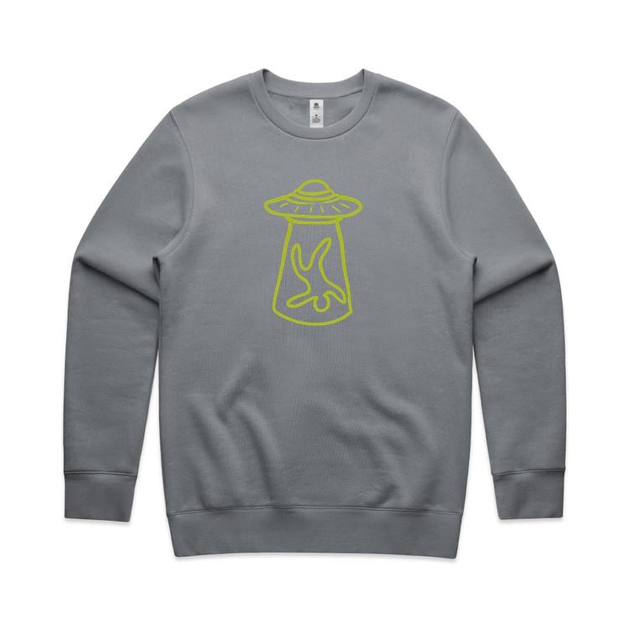 Alien Abduction - AS Colour Stencil Crew Sweatshirt Gravel Sweatshirt Printed In Australia Sci Fi