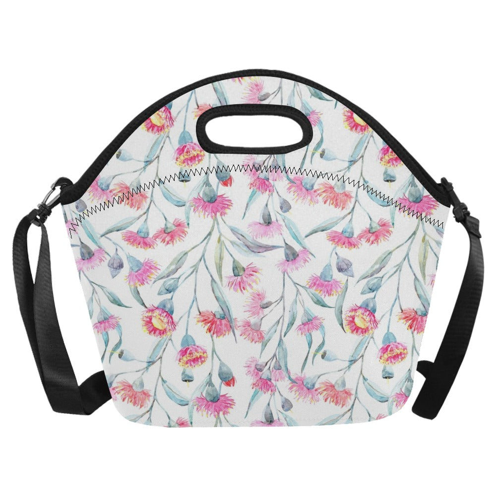 Pink Eucalyptus Flowers Neoprene Lunch Bag/Large (Model 1669) Neoprene Lunch Bag Plants Printed Offshore