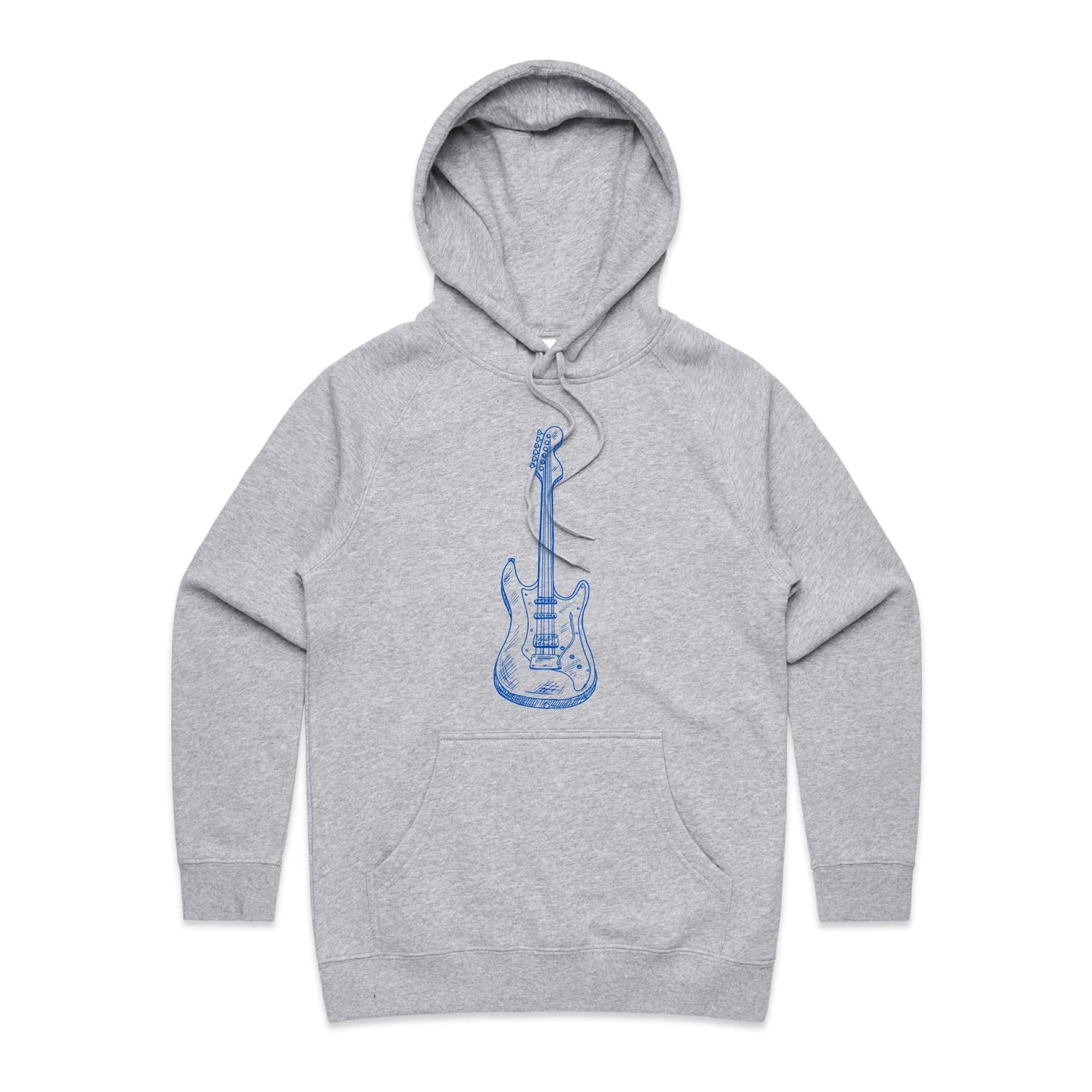 Guitar - Womens Hoodie Grey Marle Womens Hoodie Music Printed In Australia