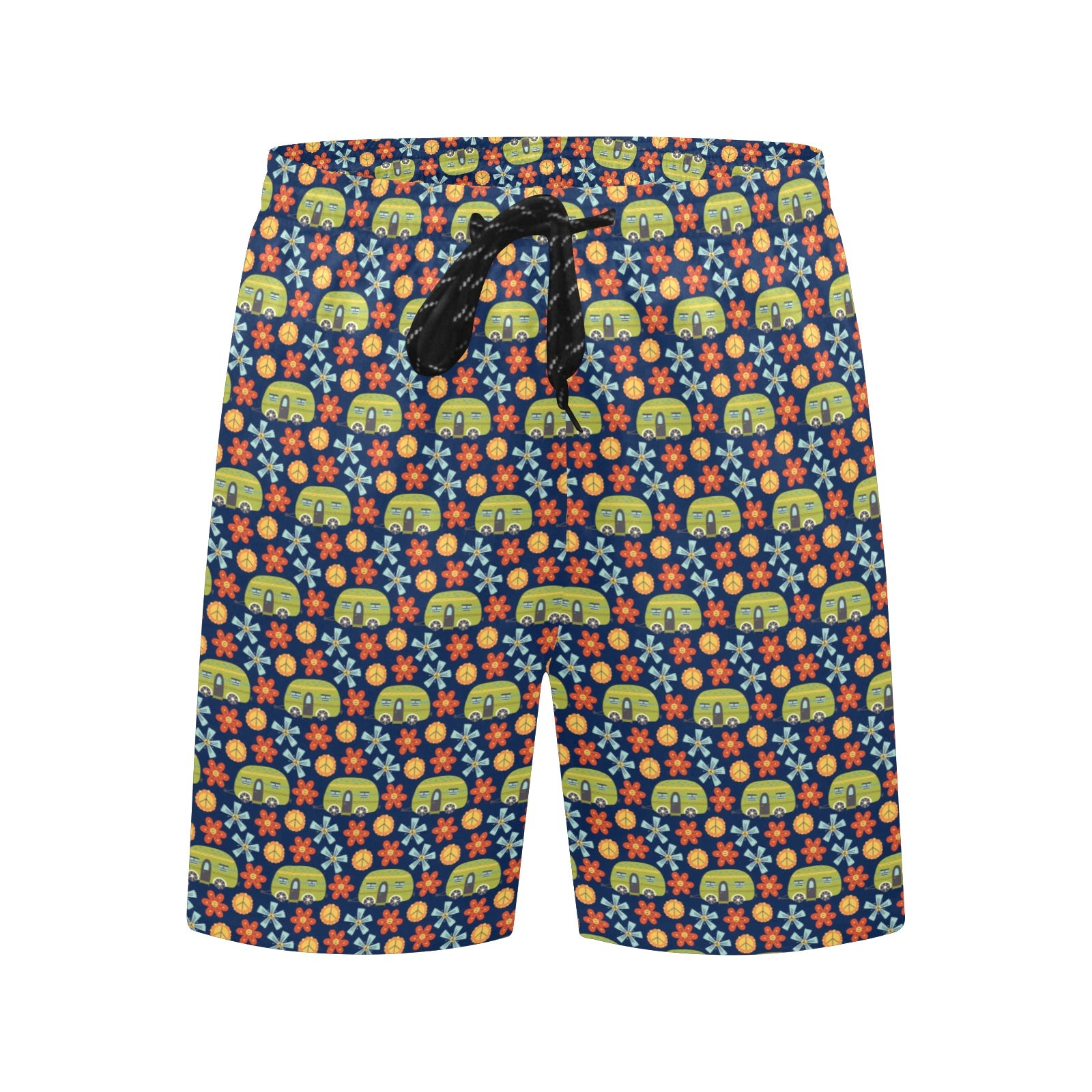 Hippie Caravan - Men's Mid-Length Beach Shorts Men's Mid-Length Beach Shorts Printed Offshore Retro