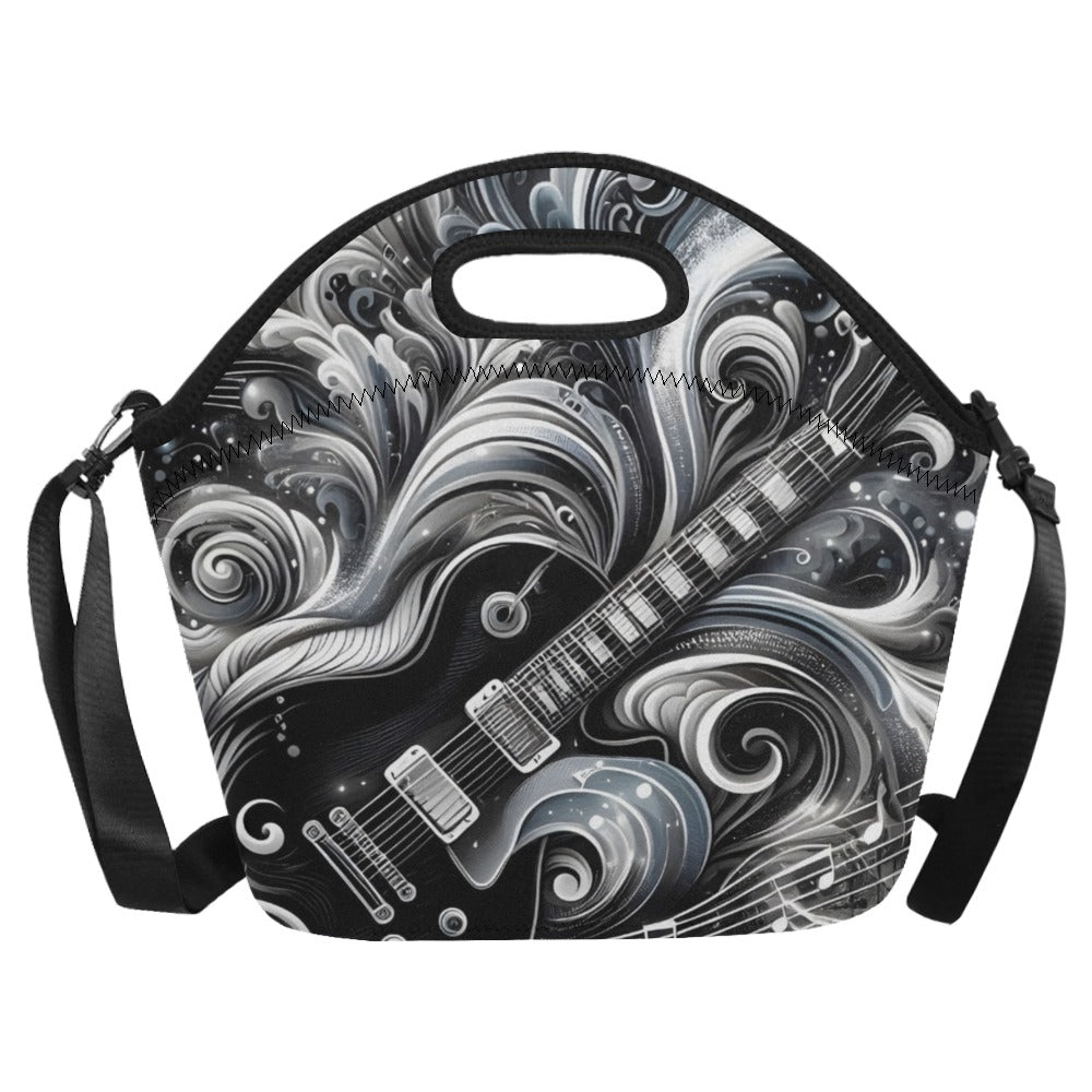 Guitar Black Swirl Neoprene Lunch Bag/Large (Model 1669) Neoprene Lunch Bag Music Printed Offshore