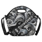 Guitar Black Swirl Neoprene Lunch Bag/Large (Model 1669) Neoprene Lunch Bag Music Printed Offshore