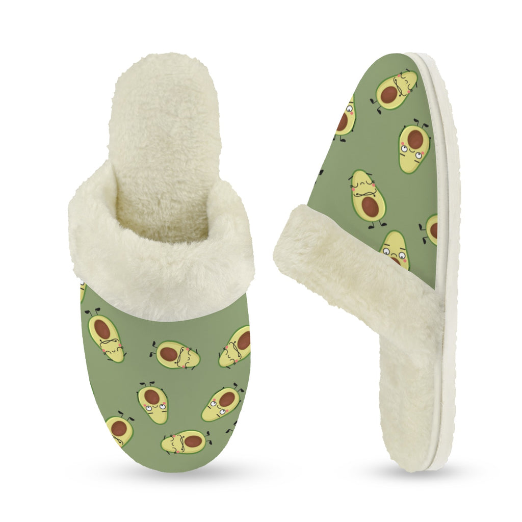 Avocado Characters Women's Fur Trim Thick-Sole Indoor Slippers Women's Fur Trimmed Slippers Food Printed Offshore