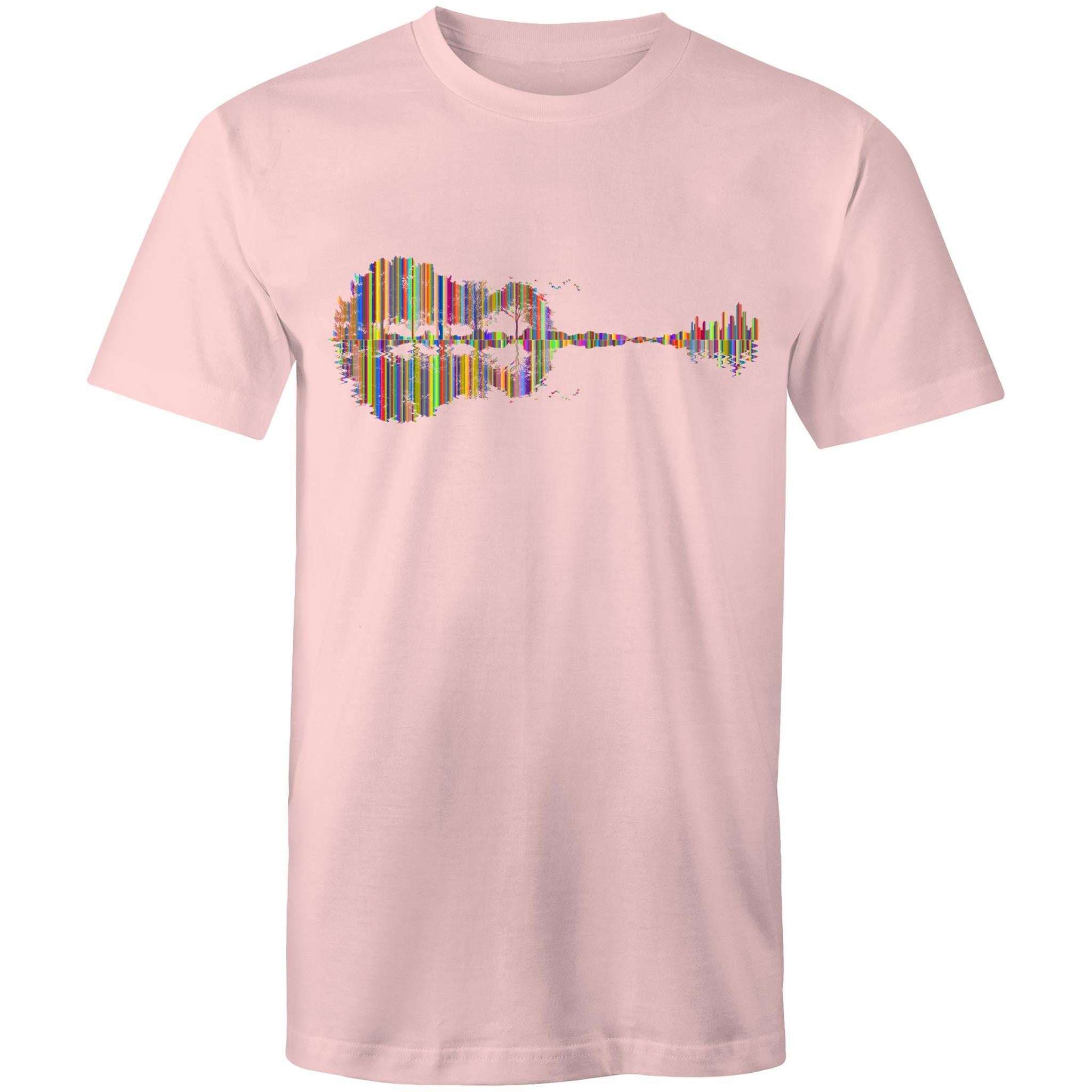 Guitar Reflection In Colour - Mens T-Shirt Pink Mens T-shirt Music Printed In Australia