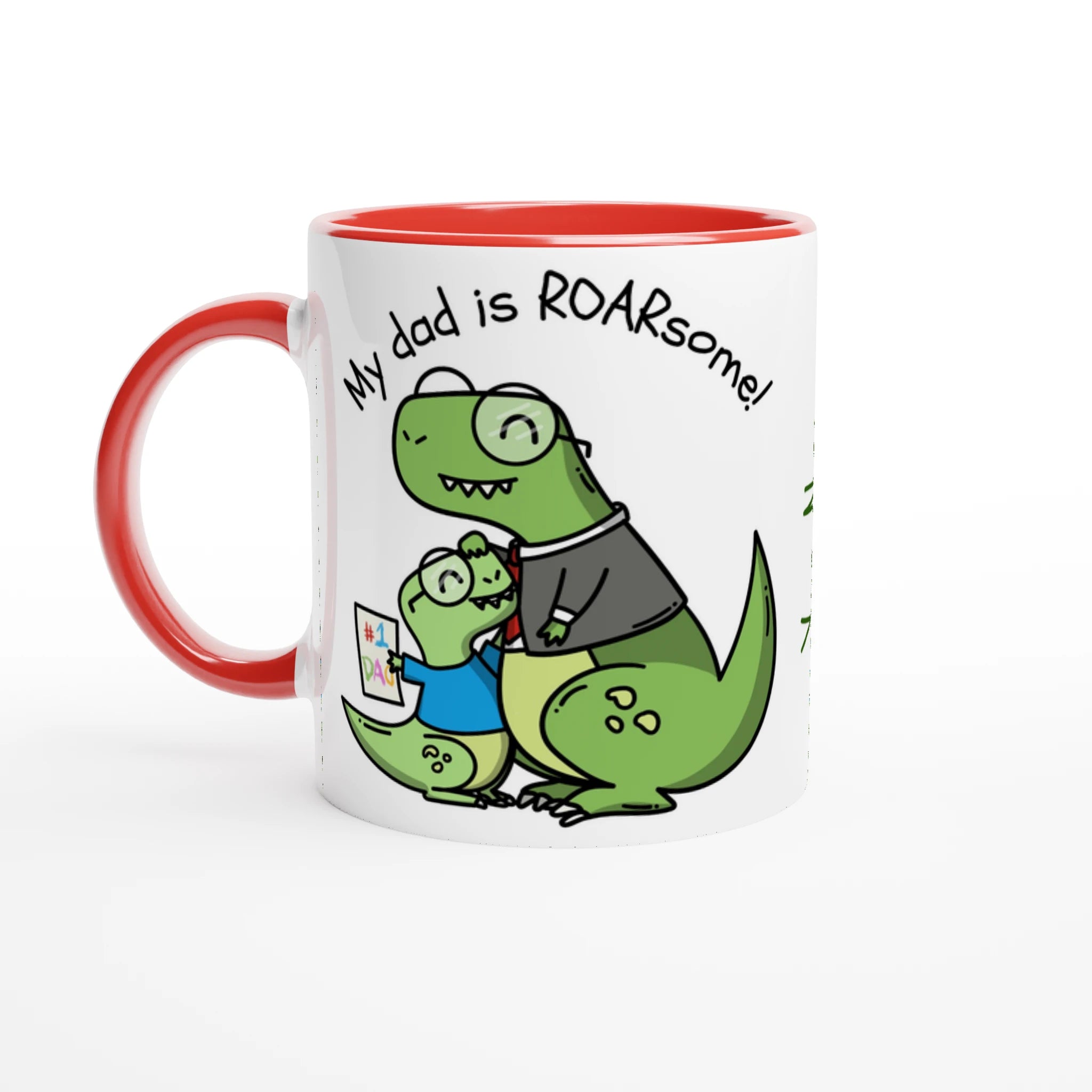 Personalised - My Dad Is Roarsome, Dinosaur - White 11oz Ceramic Mug Ceramic Red Personalised Mug customisable dad Globally Fulfilled personalise