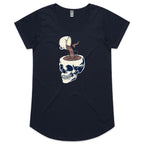 Coffee Skull - Womens Scoop Neck T-Shirt Navy Womens Scoop Neck T-shirt Coffee Printed In Australia