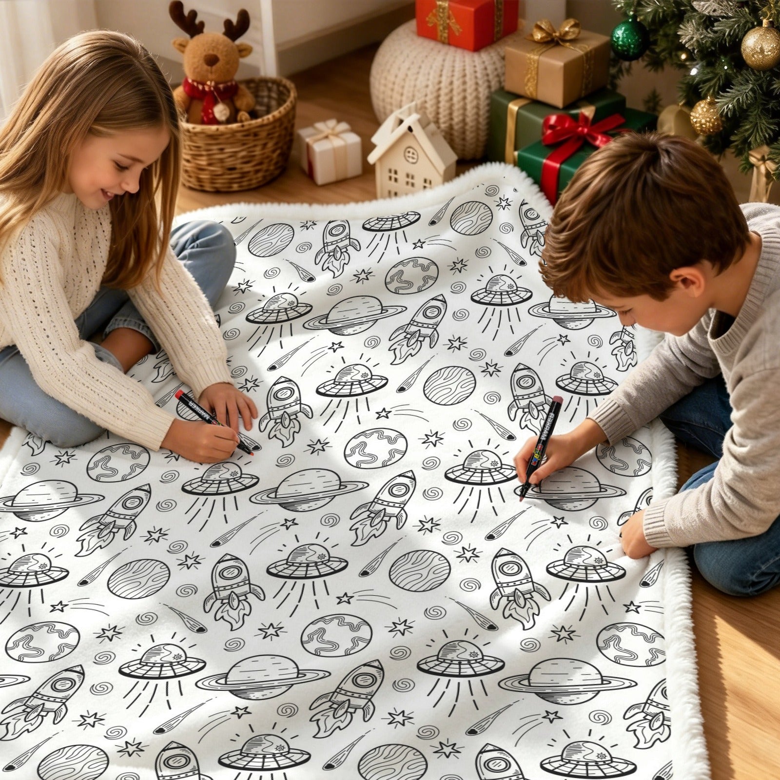 Rocket Ships And UFO's Colour Your Own Blanket 100×150cm