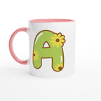 Personalised Initial With Flowers White 11oz Ceramic Mug with Color Inside Ceramic Pink Personalised 11oz Mug customise Globally Fulfilled Name personalise