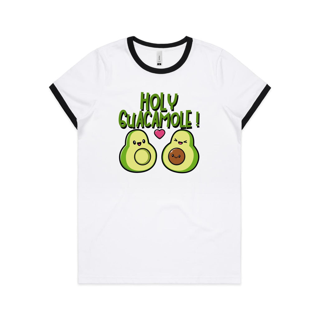 Holy Guacamole, Pregnant Avocado - Women's Ringer Tee White Black Womens Ringer T-shirt Food Printed In Australia
