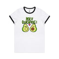 Holy Guacamole, Pregnant Avocado Women's AS Colour Ringer Tee White Black Womens Ringer T-shirt Food Printed In Australia