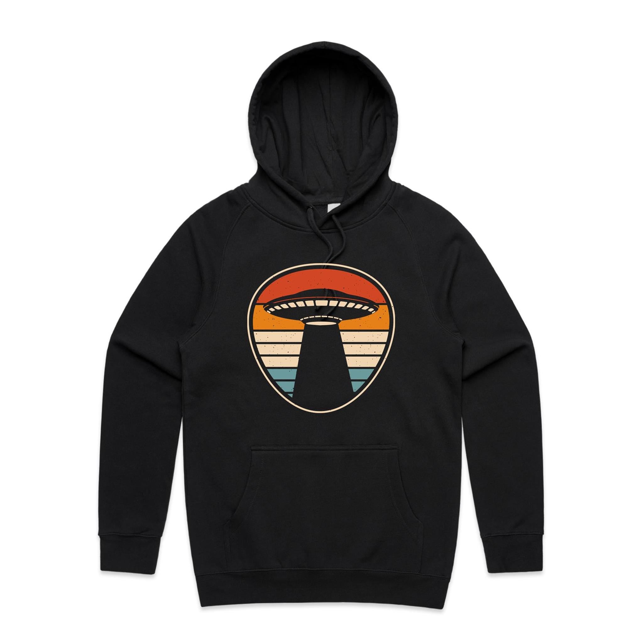UFO, Retro Stripes - Mens Hoodie Black Mens Hoodie Printed In Australia Sci Fi
