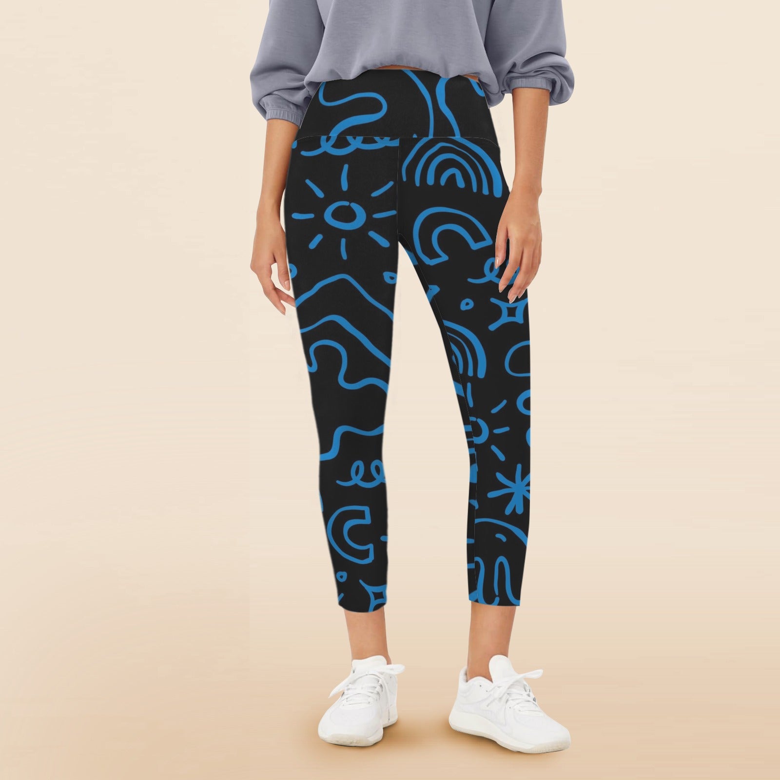 Blue Squiggle - Women's High Waist Pockets Yoga Leggings