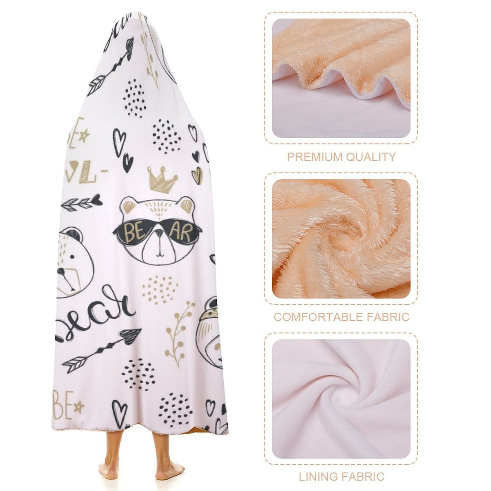 Bears Kids Hooded Blanket 100cm x 130cm Kids Hooded Blanket animal Printed Offshore