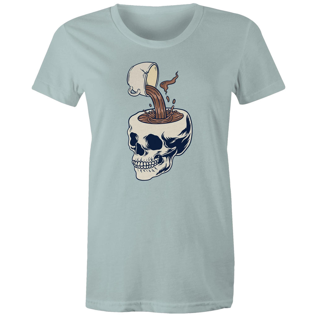 Coffee Skull - Womens T-shirt Pale Blue Womens T-shirt Coffee Printed In Australia