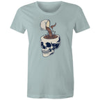 Coffee Skull - Womens T-shirt Pale Blue Womens T-shirt Coffee Printed In Australia