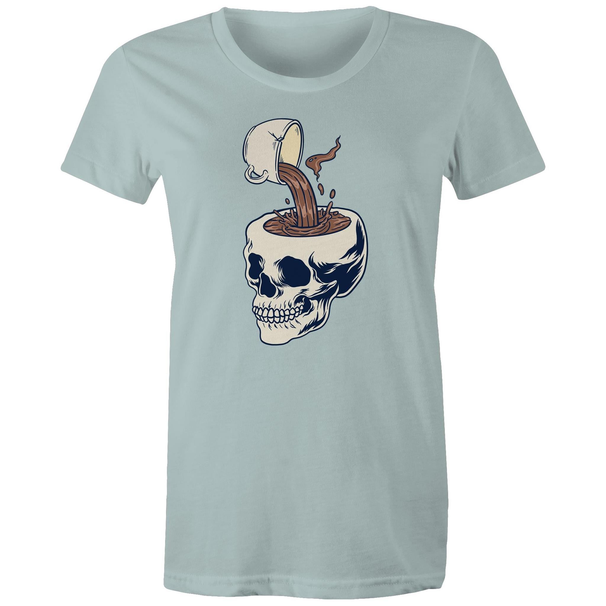 Coffee Skull - Womens T-shirt Pale Blue Womens T-shirt Coffee Printed In Australia