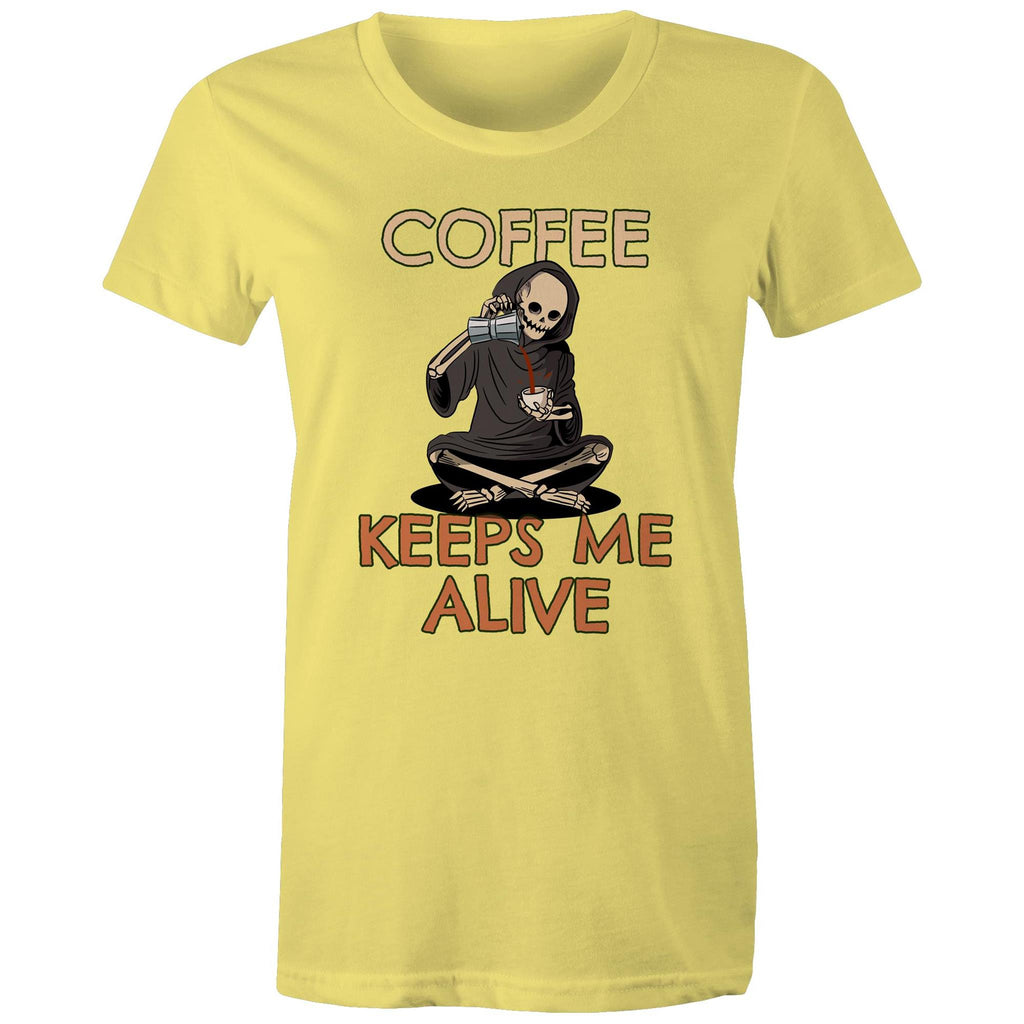 Coffee Keeps Me Alive, Skeleton - Womens T-shirt Yellow Womens T-shirt Coffee Printed In Australia