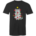 Christmas Cat - Mens T-Shirt Black Mens Christmas T-shirt Christmas Printed In Australia