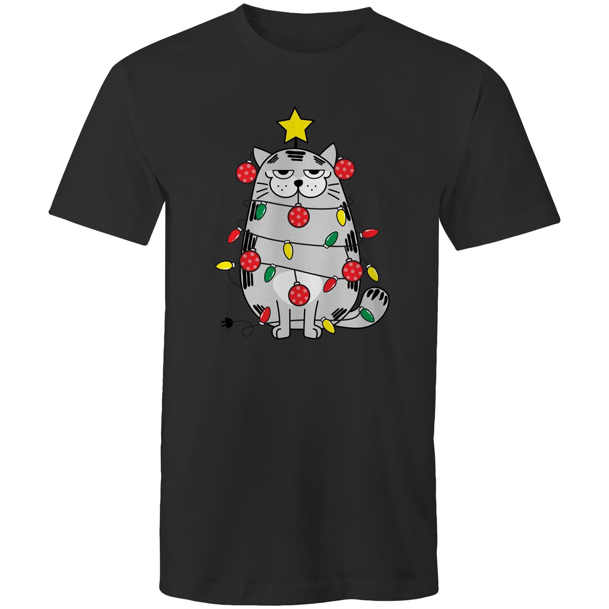 Christmas Cat - Mens T-Shirt Black Mens Christmas T-shirt Christmas Printed In Australia