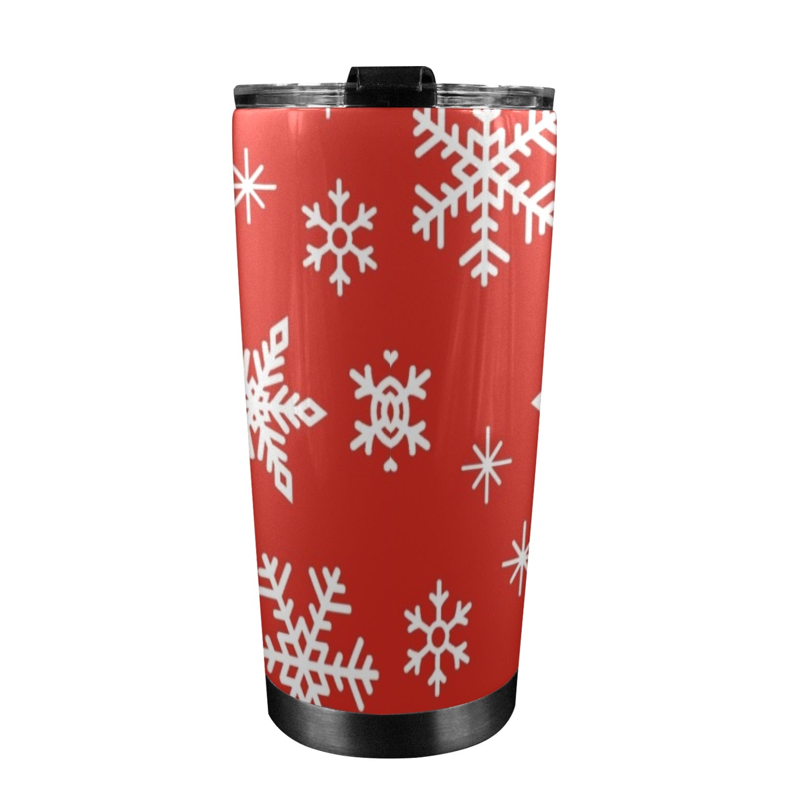 Red Snowflakes, Christmas - 20oz Mobile Tumbler with Lid (Black Lock) 20oz Travel Mug Christmas Printed Offshore