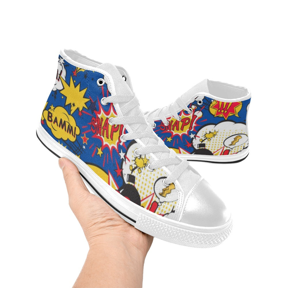 Blue Comic Book - Women's High Top Canvas Shoes