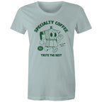 Specialty Coffee - Womens T-shirt Pale Blue Womens T-shirt Coffee Printed In Australia