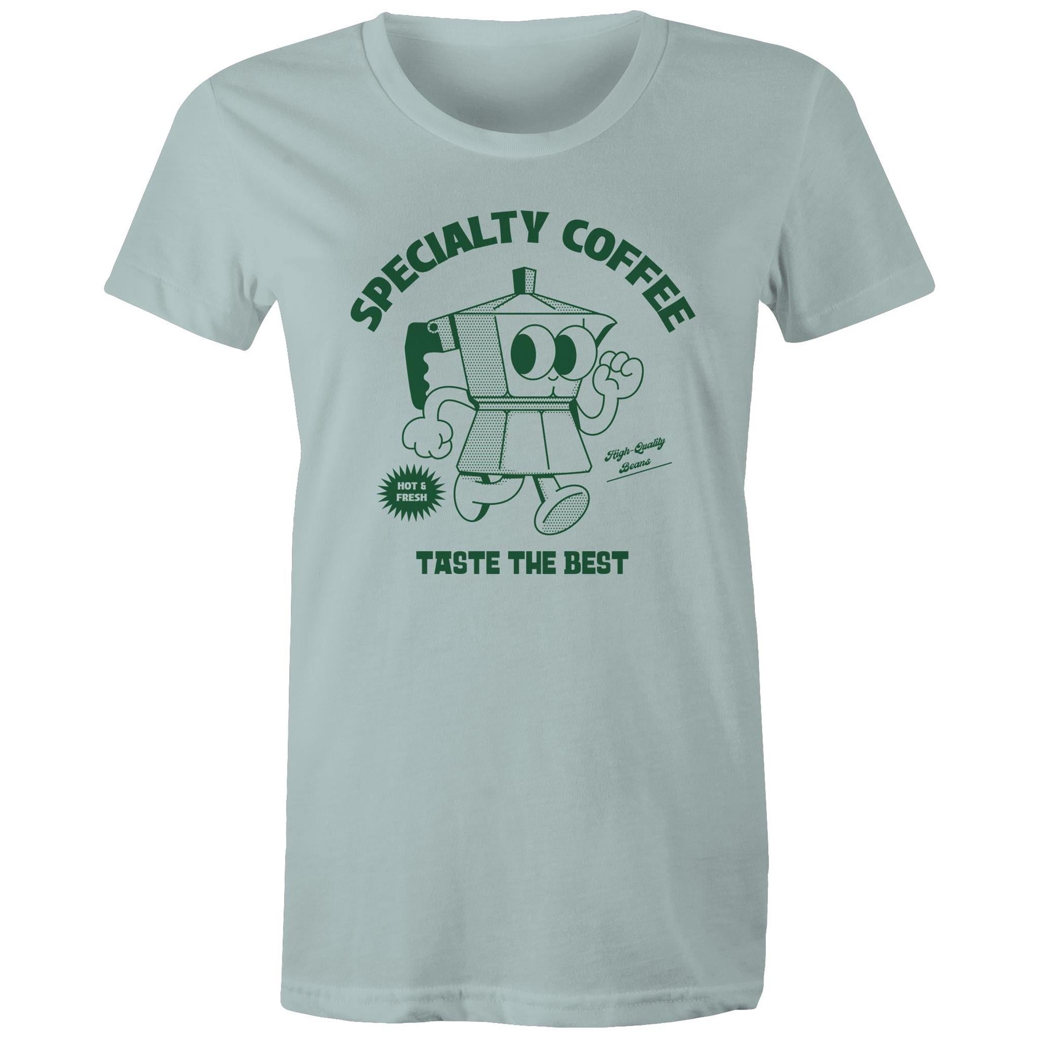 Specialty Coffee - Womens T-shirt Pale Blue Womens T-shirt Coffee Printed In Australia