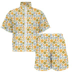 Retro Boho Flower Women's Windbreaker Short Set Women's Windbreaker Short Set Plants Printed Offshore