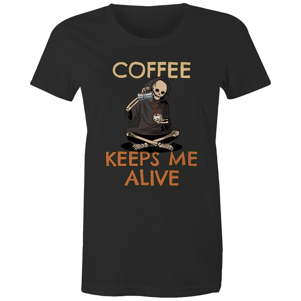 Coffee Keeps Me Alive, Skeleton - Womens T-shirt Black Womens T-shirt Coffee Printed In Australia