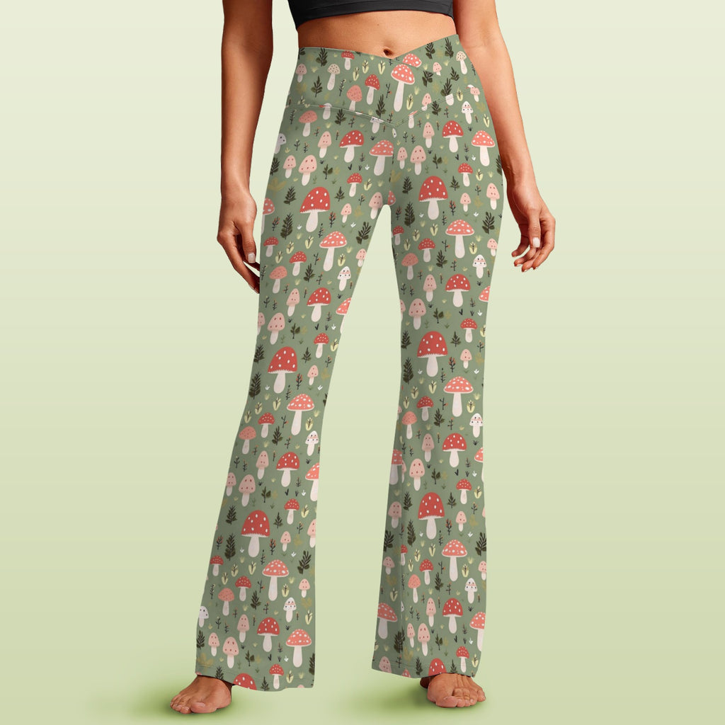 Mushroom Garden High Waist Crossover Tummy Control Flare Leggings 5XL High Waist Flare Leggings Printed Offshore